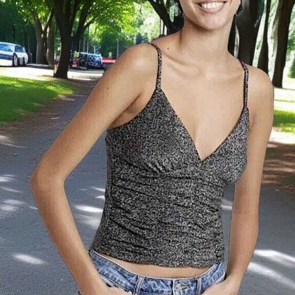 Y2K Coquette Ruched Tank Top XS Crop Corset Cami Goth Glittery Fairy Whimsigoth - Picture 13 of 16